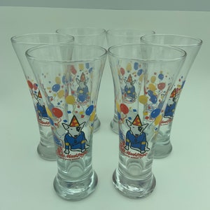 Set Of Six Vintage 1987 Anheuser Busch Bud Light Spuds Mackenzie The Original Party Animal 10 Ounce Libbey Pilsner Beer Drinking Glasses