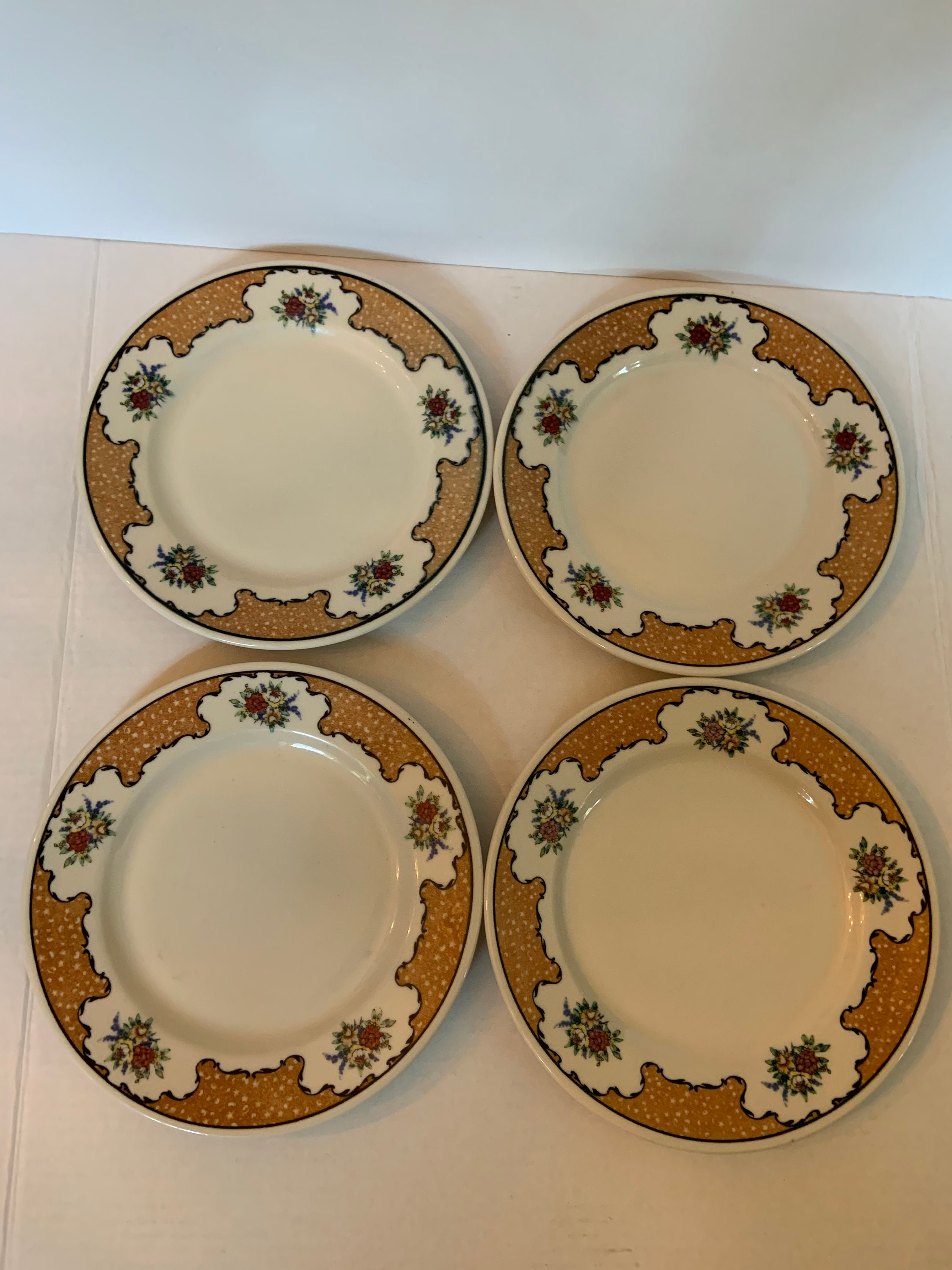 Vintage 4Piece Ivory Lamberton Scammell Rutland Pattern Restaurant Ware Chalfonte Haddon Hall Floral Dinner Plates Made For