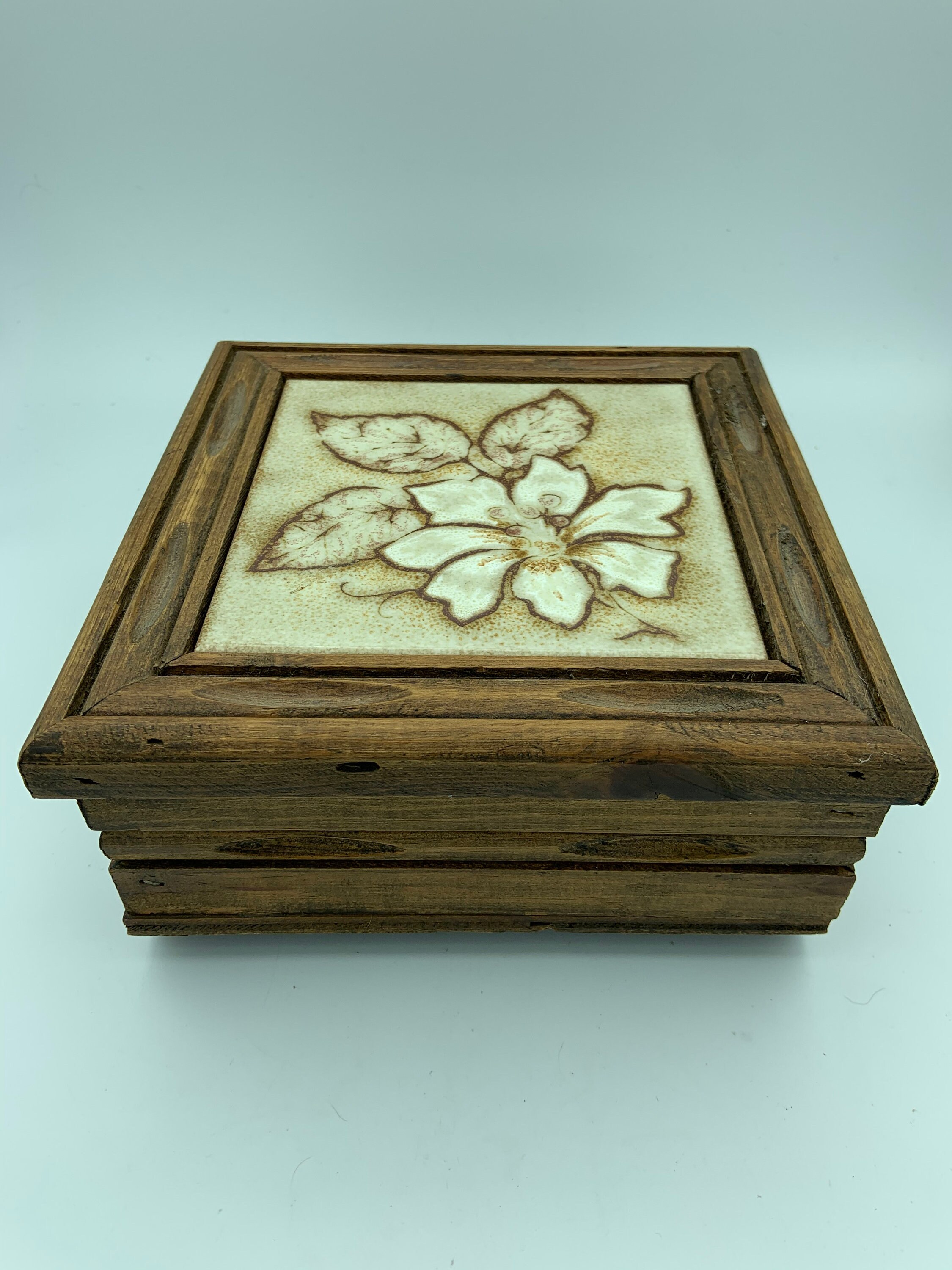 Wood Velvet Lined Tile Boxes with Hinge for 6 Tile