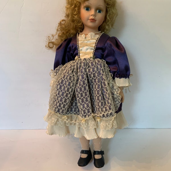 Limited Edition Numbered Duck House Heirloom Dolls Porcelain 19 Inch Victorian Girl Doll With Royal Blue And White Lace Dress