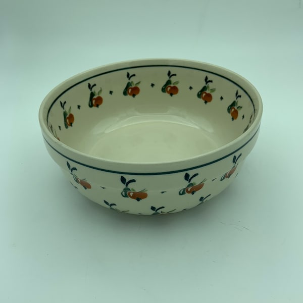 Vintage Handmade In Poland Zaklady Ceramiczne Boleslawiec Pottery Apple And Pear Fruit Design 7 Inch Serving Mixing Vegetable Bowl