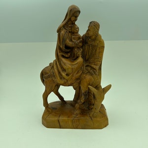 Holy Family Mary, Joseph And Baby Jesus Flight To Egypt Large 10 Inch Hand Carved Wooden Christian Religious Art Statue Sculpture Figurine