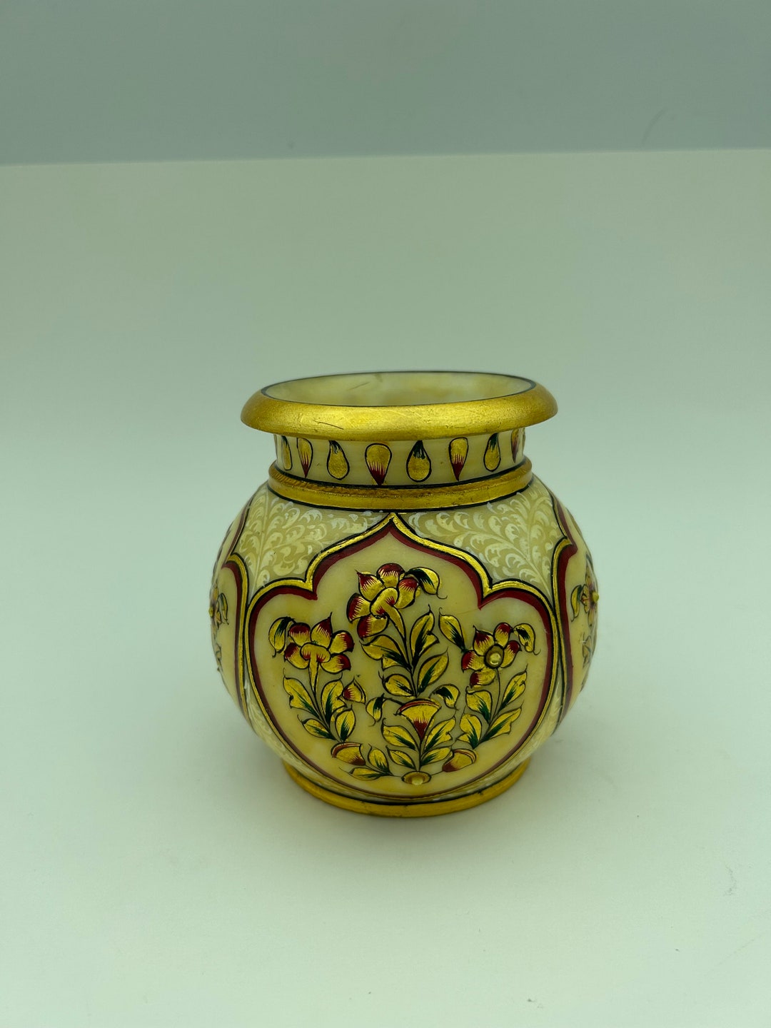 Buy Vintage Gold Leaf Work on Marble Indian Makrana Style Marble 4