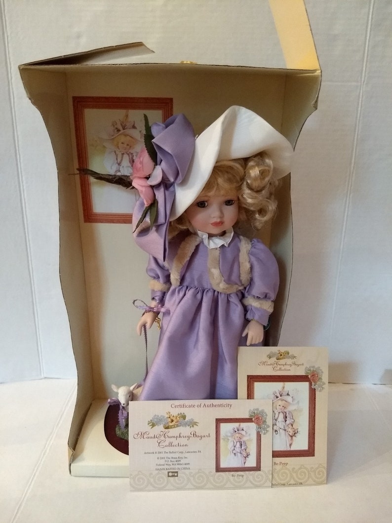 Maud Humphrey Bogart Brass Key Collection Little Bo Peep & Sheep Genuine 16 Porcelain Doll With Certificate Of Authenticity In Original Box image 3