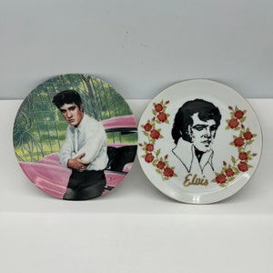 Vintage 2-Piece Elvis Presley 8" Collectible Plates Includes Bruce Emmett "Elvis at the Gates of Graceland" & Elvis Black Silhouette Japan