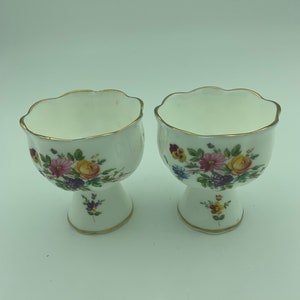 Set Of Two Vintage Minton Bone China Marlow Pattern 3 Inch Floral Votive Candlestick Candle Holders With Wreath Backstamp Made In England