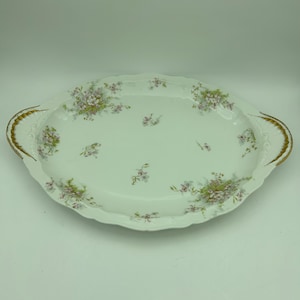 Vintage Theodore Haviland Limoges Made In France Large 16 Inch Pink Floral And Gold Trim Oval Serving Platter Dish