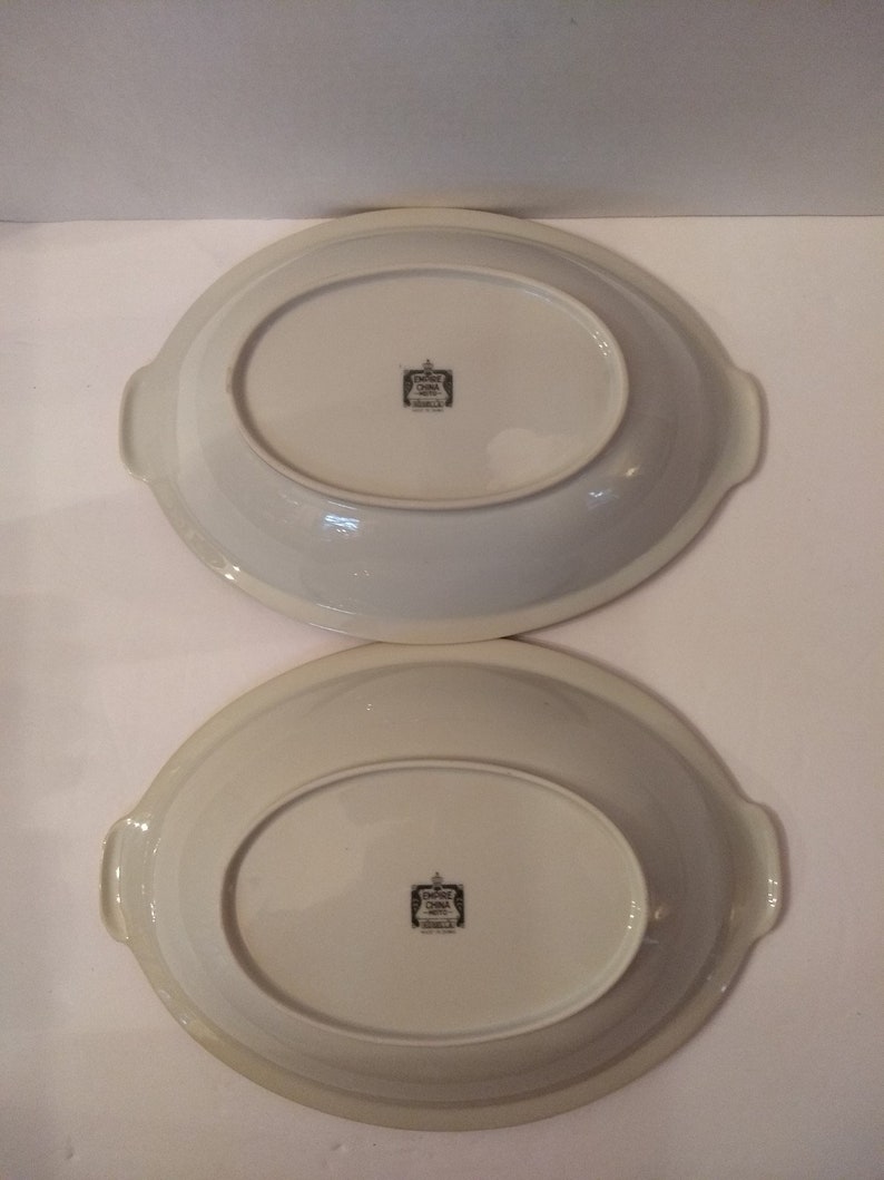 Set Of Two Vintage Meito Empire China Rosella Floral Gold Trimmed 11 Oval Vegetable Serving Dishes Bowls