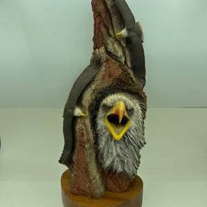 Vintage 1993 Paul R. Carrico Limited Edition Numbered The Sentry American Bald Eagle Large 11 Inch Composite Figurine Sculpture On Wood Base