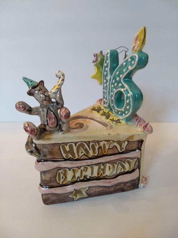 Cat Birthday Cake Tea Light Candle House Heather Goldminc Blue Sky Clayworks