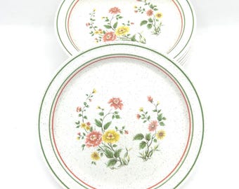 4 Vintage Brendan Erin Stone Carley Pattern #8165 Rimmed 7" Salad Dessert Plates With Orange And Yellow Floral Motif Made In Arklow Ireland