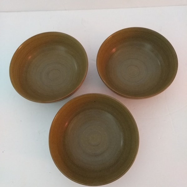 Set Of Three 222 Fifth Genuine Stoneware Studio Khaki Soup Cereal Bowls
