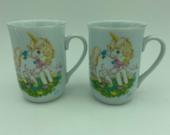 Set Of Two Vintage Otagiri Japan Design Gibson Greeting Cards Inc Unicorn Motif 10 Ounce Coffee Mugs Cups Teacups With Gold Trim