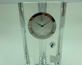 Waterford Crystal Ireland Signia 108039 Large Clear Lead Crystal Contemporary Quartz Mantel Desk Clock Timepiece With Original Box