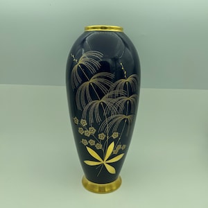 Vintage Lindner Lindnerporzellan Kueps Bavaria Germany Large 11 Inch Echt Cobalt Blue And Gold Gilt Porcelain Bari Floral Vase
