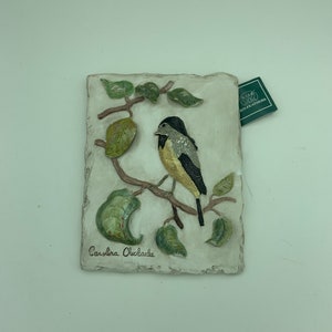 Hen Feathers Hand Cast Of Durable Bonded Marble Carolina Chickadee Bird 3-Dimensional 8&quot; X 6&quot; Bas Relief Wall Hanging Plaque W/ Original Tag