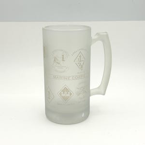 United States Marine Corps Large 24 Ounce Frosted Glass Military Souvenir Beer Stein Mug Commemorating 12 Companies, Platoons And Battalions
