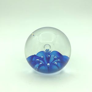 Vintage Wheaton Village Millville NJ Signed Art Glass 3 Inch Round Cobalt Blue Floral Crystal Teardrop Collectible Paperweight Sculpture