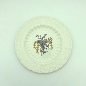 Vintage Spode England Bermuda Flowers Pigeon Berry 9" Decorative Floral And Embossed Lace Rim Luncheon Salad Plate Made For W.M. Bluck & Co