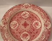 Spode Limited Edition Transferware Signature Cranberry Collection Large Round Red And White quot Net quot Elizabethan Serving Platter Dish With Lip