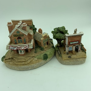 Vintage 2-Piece John Hine Studios Maurice Wideman The American Collection Opera House & Barbershop Historical Buildings Handmade In Canada