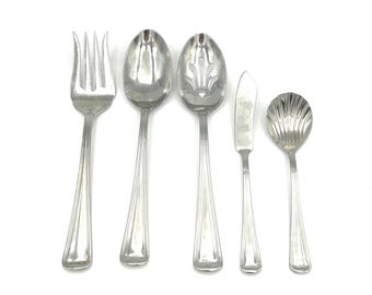 Vintage 5-Piece Gorham Silver Glossy Monet Pattern 18/8 Stainless Steel Hostess Set - Sugar And 2 Serving Spoons, Meat Fork & Butter Knife