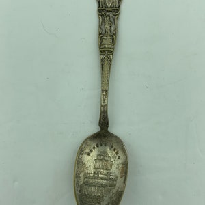 Vintage Sterling Silver New York State Collectible 5&quot; Souvenir Teaspoon With Grant&#39;s Tomb, Statue Of Liberty, Brooklyn Bridge & NY City Seal