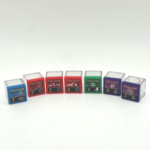 Vintage 2001 Harry Potter Dicers Game 7-Piece Booster Pack Dice - Garden Gnome, Nimbus, Harry, McGonagall, Oliver Wood, Snitch, Fred George