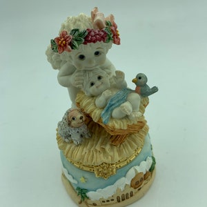 Vintage 1998 Cast Art Industries Dreamsicles #10456 Cherub In Manger Christmas Angel Nativity 4 Inch Figurine Hinged Trinket Jewelry Box