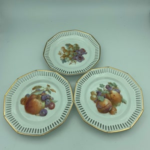 Vintage 3-Piece Genuine Royal Frankonia Made In Western Germany Decorative 6&quot; Fruit Dessert Pie Plates Includes Apples, Grapes & Apricots