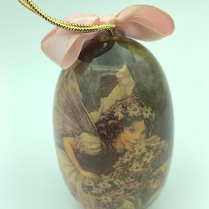 Vintage 1987 Festival Of Flower Fairies Cicely Mary Barker Lilac Pixie Fairy Collectible 4 Inch Hanging Egg Ornament With Bow