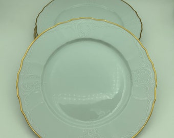Set Of Four Vintage Concordia Lesov Czech Republic Fine Bohemian Porcelain Bernadette White And Gold 10 Inch Dinner Plates