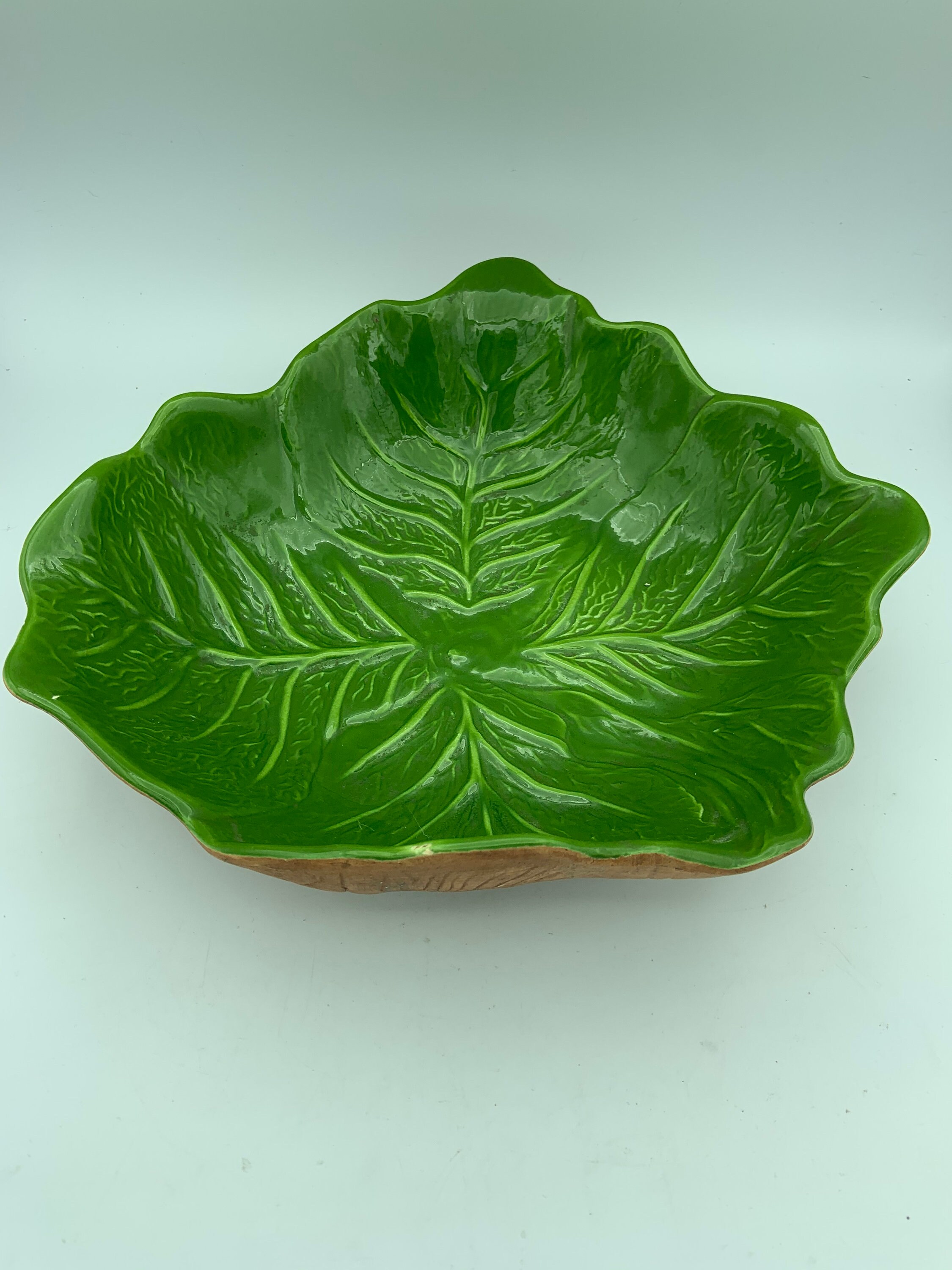 Vintage Valli Cabbage Leaf Serving Plate & Bowls With Frogs