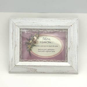 Vintage Handcrafted Oak Shadow Box 7" X 9" Shabby Chic Frame Honoring Mom With "I Love You" Poem, Dried Floral Spray, Birds & Lace Border