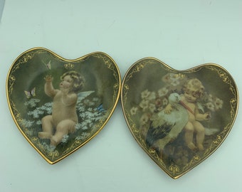 2 Vintage 1997 Bradford Exchange Bessie Pease Gutmann Love&#39;s Heavenly Messengers Heart Plates - Peaceful Wings #10 And Small Blessings #12