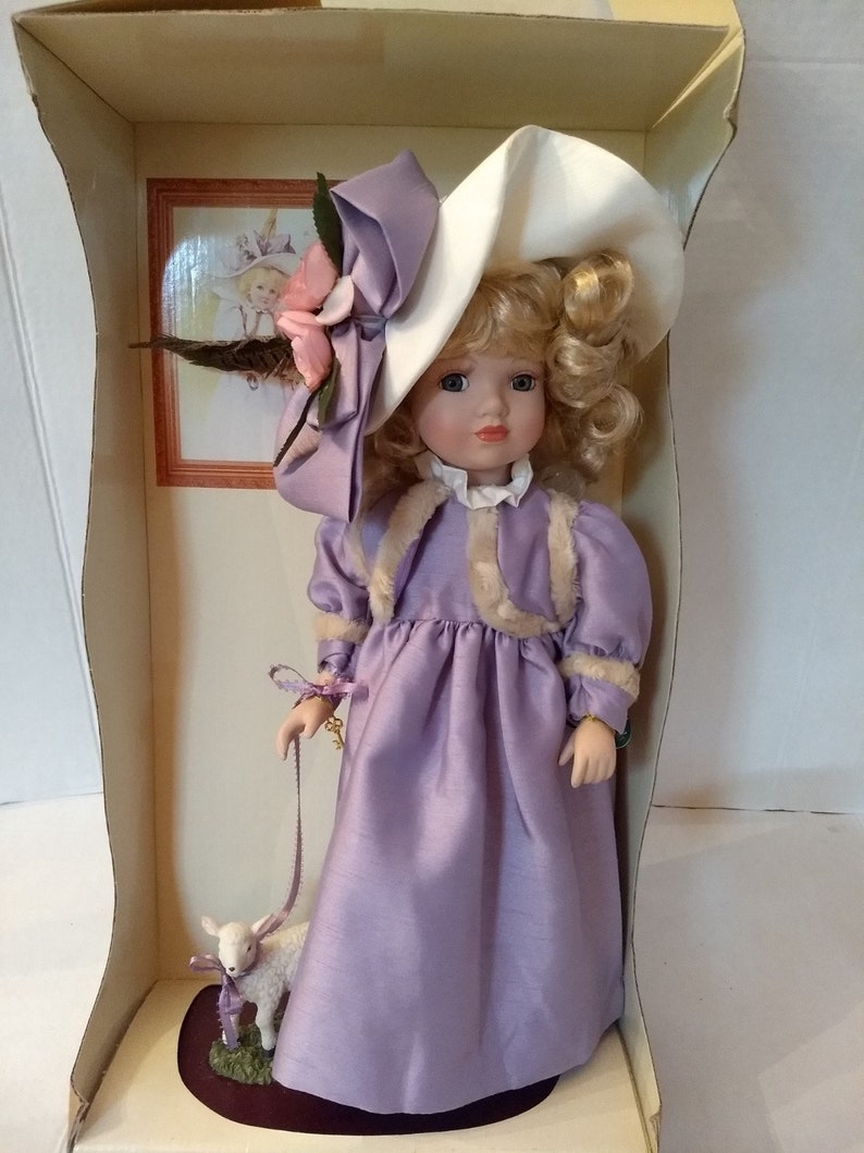 Maud Humphrey Bogart Brass Key Collection Little Bo Peep & Sheep Genuine 16 Porcelain Doll With Certificate Of Authenticity In Original Box image 5