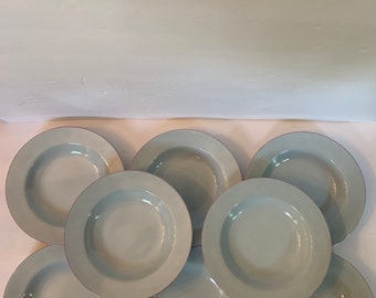 Set Of Eight Vintage Mikasa Fine China Designed By Larry Laslo Lavender Gray Wave #L5096 Rimmed 8 Inch Soup Salad Bowls