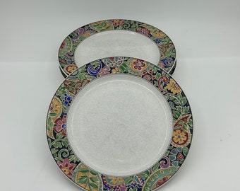 4 Vintage Christopher Stuart Paisley Mural Pattern #Y2230 Multicolor Floral Paisley 8" Stoneware Salad Dessert Plates Designed By Jenny Faw