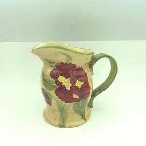 Fleur Rustique by Nanette Vacher for Ambiance Collection Raised Red Poppy Flowers And Green Leaves 48 Ounce Water Pitcher Beverage Server