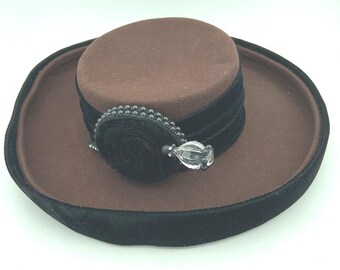 50s/60s Deborah NY White Wool Crown Hat Size S Embellished  display picture 1