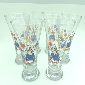 Set Of Six Vintage 1987 Anheuser Busch Bud Light Spuds Mackenzie The Original Party Animal 10 Ounce Libbey Pilsner Beer Drinking Glasses