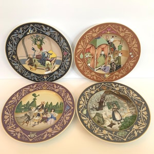 4 Vintage Heinrich Germany Villeroy & Boch Edmund Dulac French Fairy Tales &quot;Die Franzosischen Marchen&quot; Limited Edition 8&quot; Collectible Plates