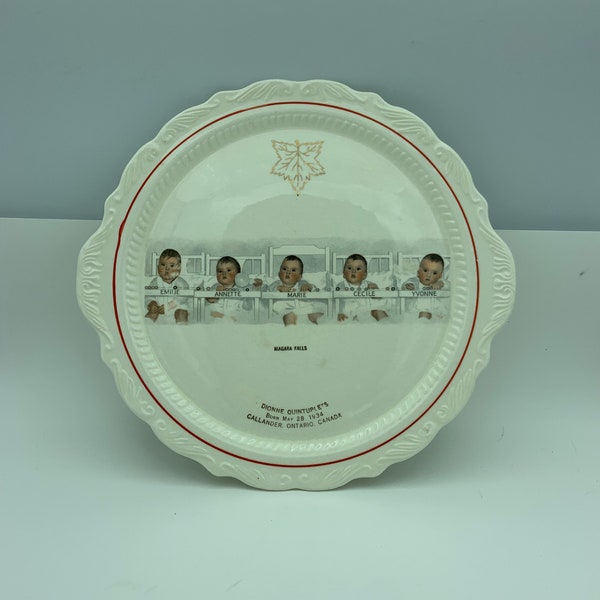 Vintage Dionne Quintuplets Ontario Canada Niagara Falls Souvenir 12 Inch Decorative Round Cabinet Serving Plate Platter