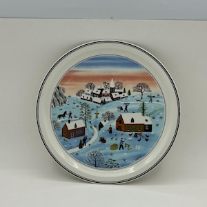 Vintage Villeroy & Boch Depuis 1748 French Artist Gerard Laplau The Four Seasons &quot;Winter&quot; Village Scene 9&quot; Collectible Wall Hanging Plate