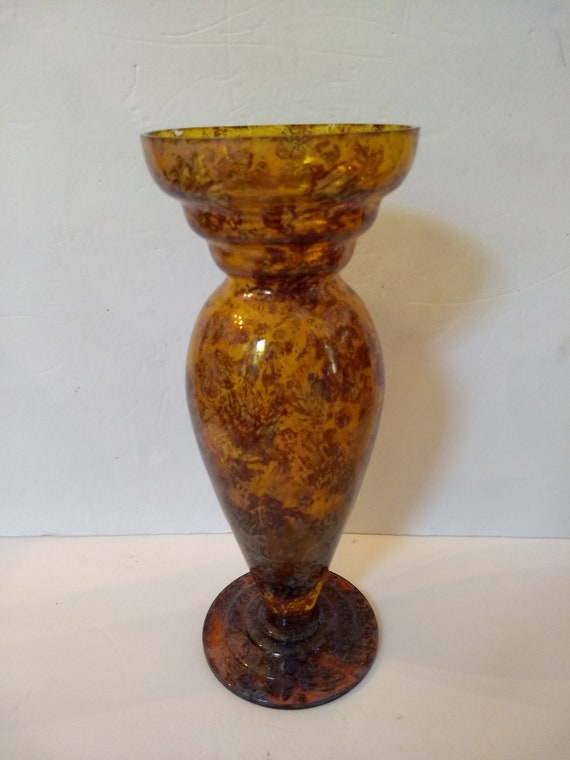 Large Vintage Made In Poland Handcrafted Sasaki Crystal Amber Etsy