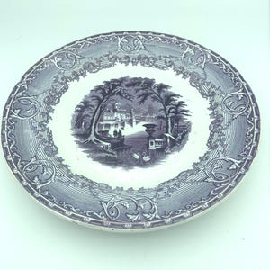 Vintage 19th Century Podmore And Walker P W & Co Venus Pattern Pearl Stone Ware Violet Mulberry Transferware 9" Decorative Collectible Plate