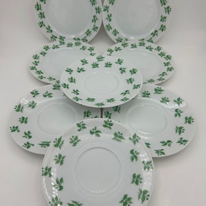 Vintage 8-Piece Heinrich H & C Selb Bavaria Germany Dinnerware Includes 4 Bread Plates And 4 Saucers With Green Leaf Sprig Flower Bud Design