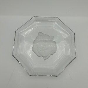 Vintage Mikasa Crystal Giftware 8 Inch Octagonal Shaped Rimmed Plate With Etched Frosted Rose Design In Center