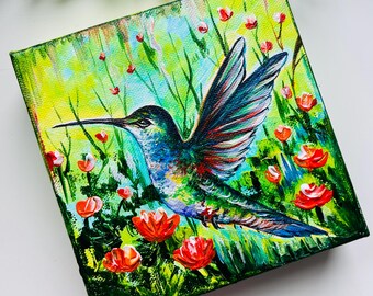 ハチドリの絵画 - 熱帯の色鮮やかな鳥のオリジナルアクリル画 - Etsy 日本