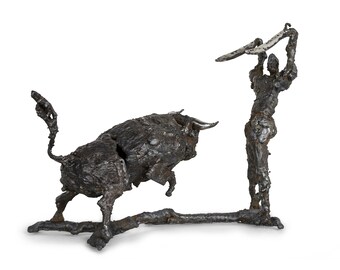 Bullfight metal sculpture on Picasso sketch